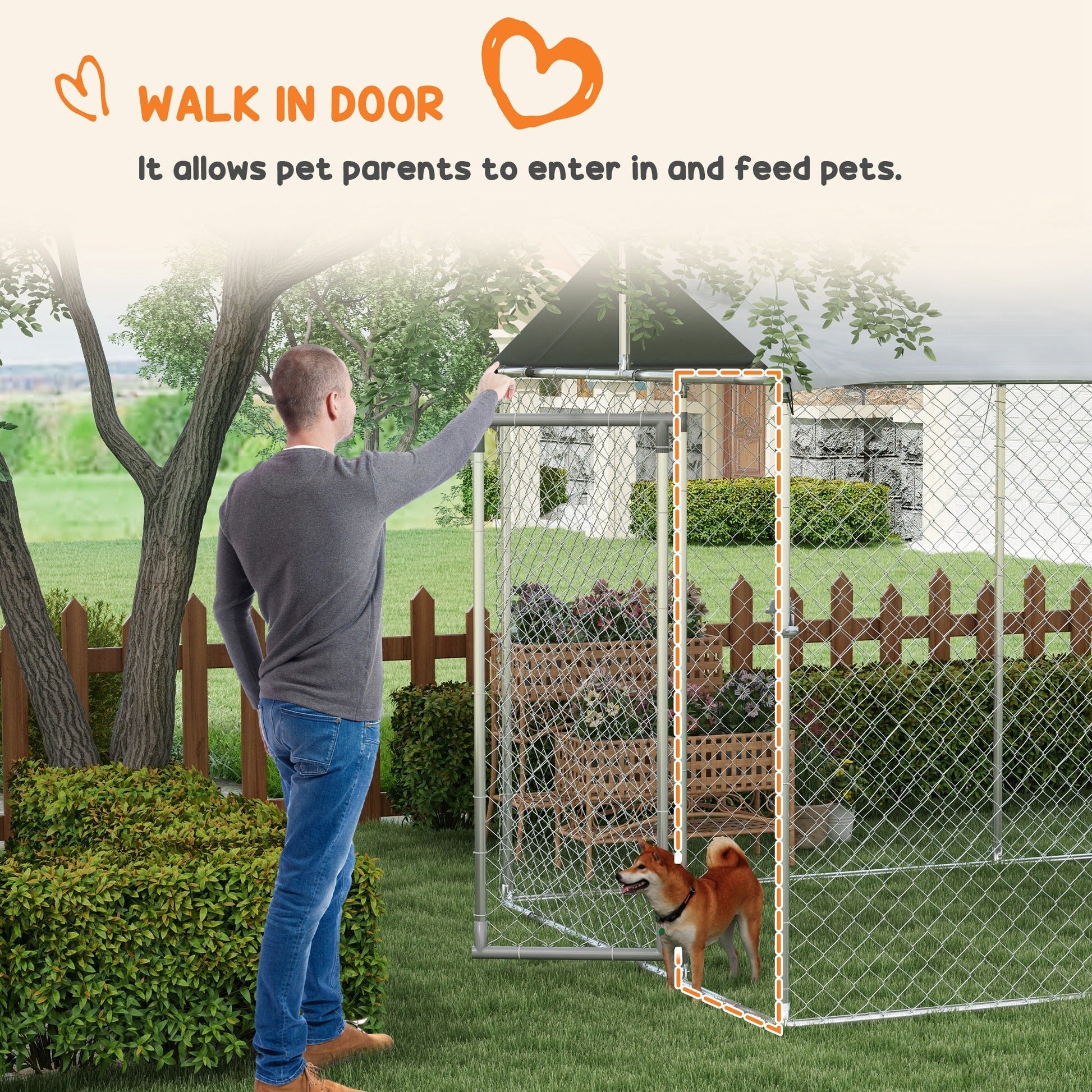 HKM-4515133 Large Outdoor Dog Kennel with Waterproof UV-Resistant Roof - 19.7' x 7.5' x 7.5'