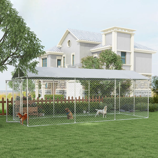 HKM-4515133 Large Outdoor Dog Kennel with Waterproof UV-Resistant Roof - 19.7' x 7.5' x 7.5'