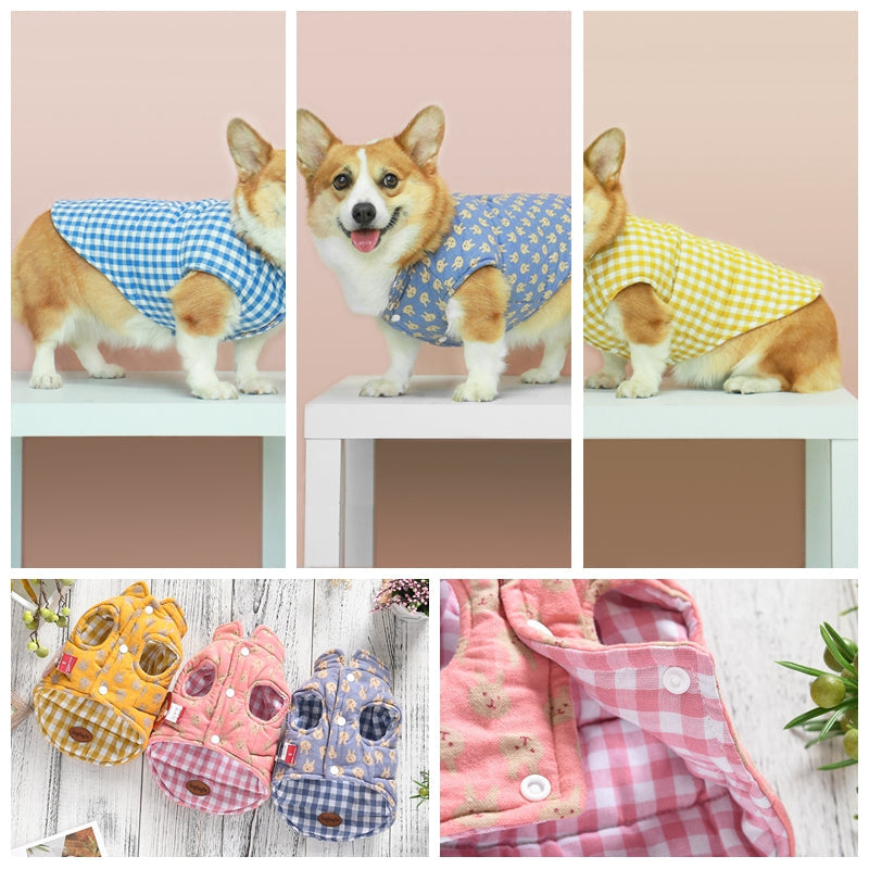 HKM-4515901 Reversible Warm Cotton Dog Vest in Yellow, Blue, and Pink