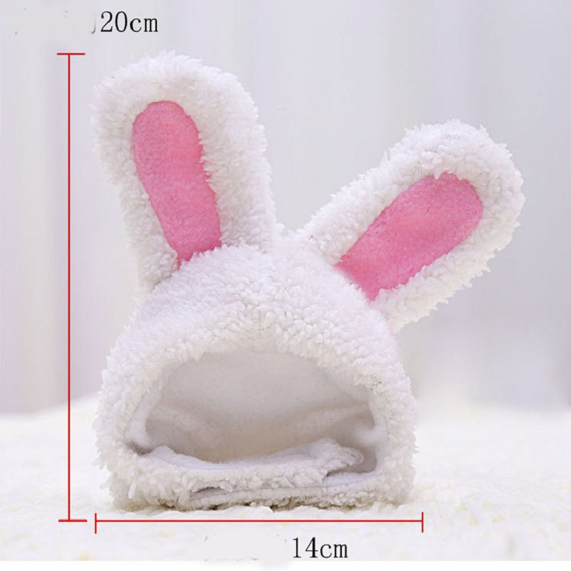 HKM-4516285 Warm White Cashmere Rabbit Ears Pet Hat for 5-15 Cat Weight, 120cm Length