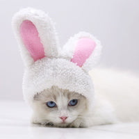HKM-4516285 Warm White Cashmere Rabbit Ears Pet Hat for 5-15 Cat Weight, 120cm Length