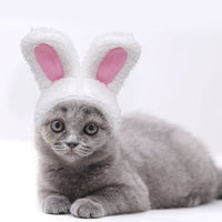 HKM-4516285 Warm White Cashmere Rabbit Ears Pet Hat for 5-15 Cat Weight, 120cm Length