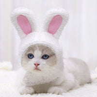 HKM-4516285 Warm White Cashmere Rabbit Ears Pet Hat for 5-15 Cat Weight, 120cm Length