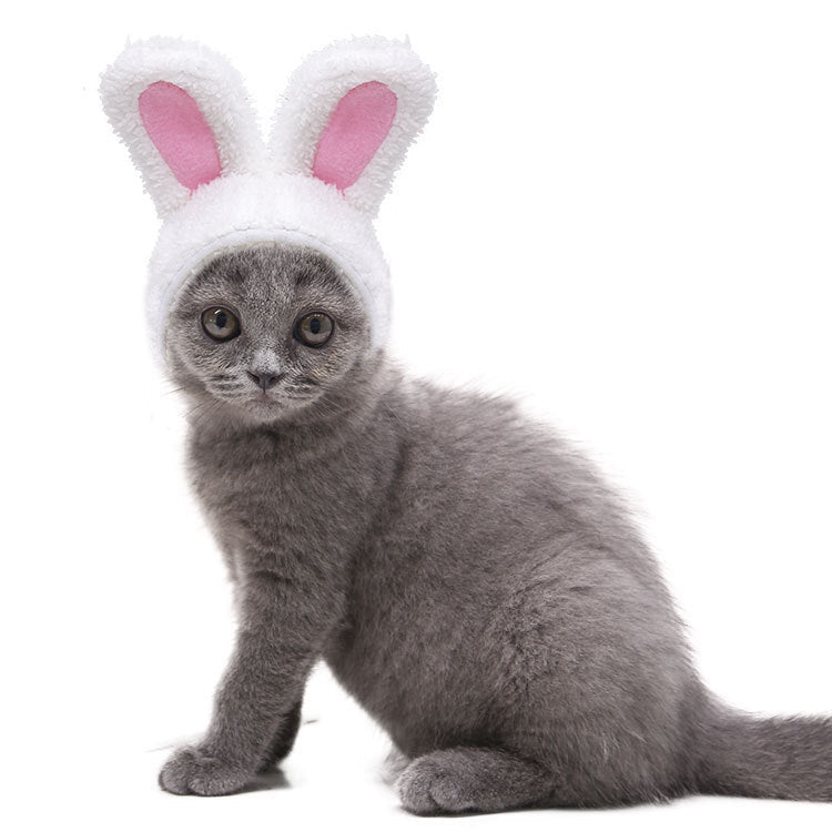 HKM-4516285 Warm White Cashmere Rabbit Ears Pet Hat for 5-15 Cat Weight, 120cm Length