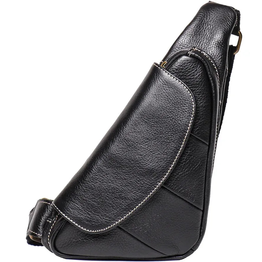HKM-451667 Leather Men's Outdoor Leisure Chest Bag in Black and Coffee