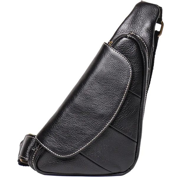 HKM-451667 Leather Men's Outdoor Leisure Chest Bag in Black and Coffee