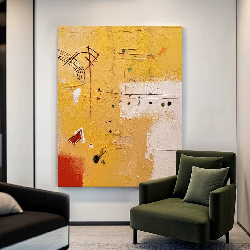 HKM-451731 Musical Theme Orange Abstract Handmade Oil Painting Canvas Wall Art for Living Room and Home Decor
