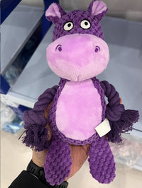 HKM-4518077 Interactive Plush Hippo Dog Toy with Sound and Rope for Tug of War Training