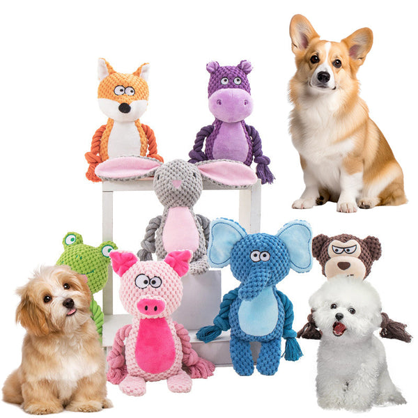 HKM-4518077 Interactive Plush Hippo Dog Toy with Sound and Rope for Tug of War Training