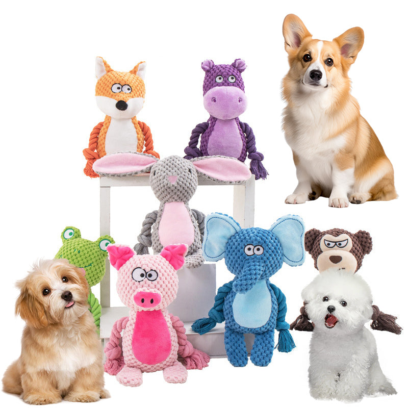 HKM-4518077 Interactive Plush Hippo Dog Toy with Sound and Rope for Tug of War Training