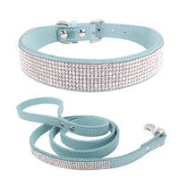 HKM-4519229 Water-Resistant Adjustable Dog Collar with Removable Pull Rope in Light Blue Korean Velvet Microfiber