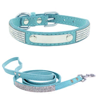 HKM-4519229 Water-Resistant Adjustable Dog Collar with Removable Pull Rope in Light Blue Korean Velvet Microfiber