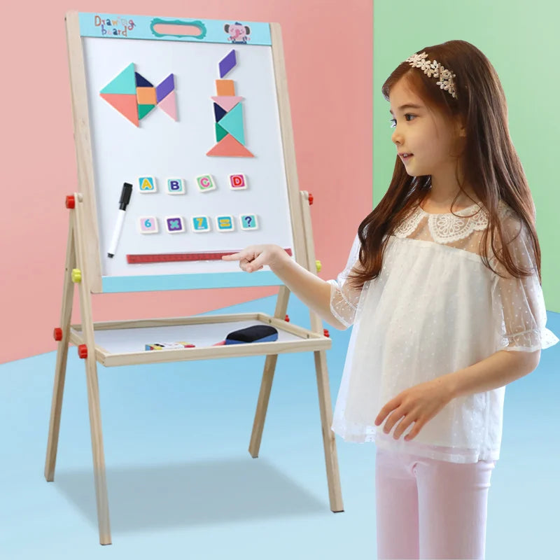 HKM-451923 Children's Wooden Drawing Easel and Writing Board for Ages 3-6