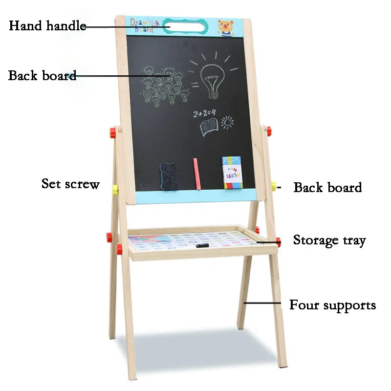 HKM-451923 Children's Wooden Drawing Easel and Writing Board for Ages 3-6
