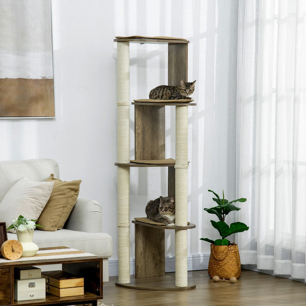 HKM-4520509 65" Corner Cat Tree with Multi-Level Platforms and Sisal Scratching Posts