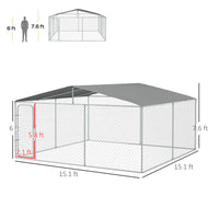 HKM-4520893 15x15 Outdoor Dog Kennel with Roof, Galvanized Steel Frame for Large Dogs, Secure Enclosure for Backyard Use