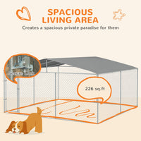 HKM-4520893 15x15 Outdoor Dog Kennel with Roof, Galvanized Steel Frame for Large Dogs, Secure Enclosure for Backyard Use