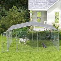 HKM-4520893 15x15 Outdoor Dog Kennel with Roof, Galvanized Steel Frame for Large Dogs, Secure Enclosure for Backyard Use