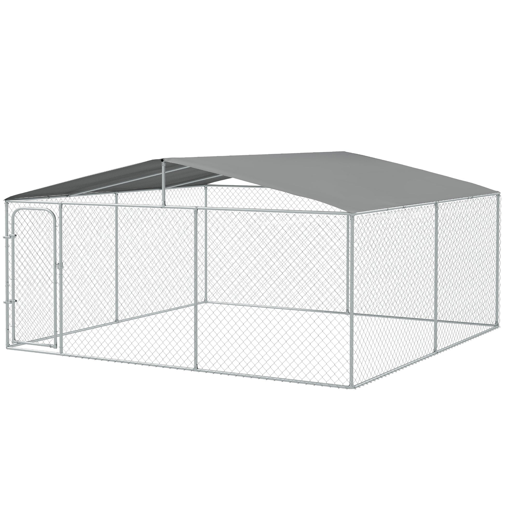 HKM-4520893 15x15 Outdoor Dog Kennel with Roof, Galvanized Steel Frame for Large Dogs, Secure Enclosure for Backyard Use