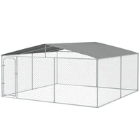 HKM-4520893 15x15 Outdoor Dog Kennel with Roof, Galvanized Steel Frame for Large Dogs, Secure Enclosure for Backyard Use