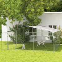 HKM-4520893 15x15 Outdoor Dog Kennel with Roof, Galvanized Steel Frame for Large Dogs, Secure Enclosure for Backyard Use