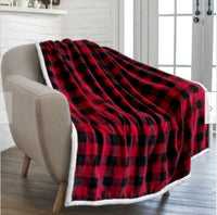HKM-452115 Cozy Red Plaid Flannel Wool Blanket for Autumn and Winter, 150x130 cm or 150x200 cm