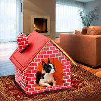 HKM-4521277 Cozy Cat Litter Cabin with Removable Cushion ¨C Stylish Brick Design and Breathable Pearl Cotton Filling