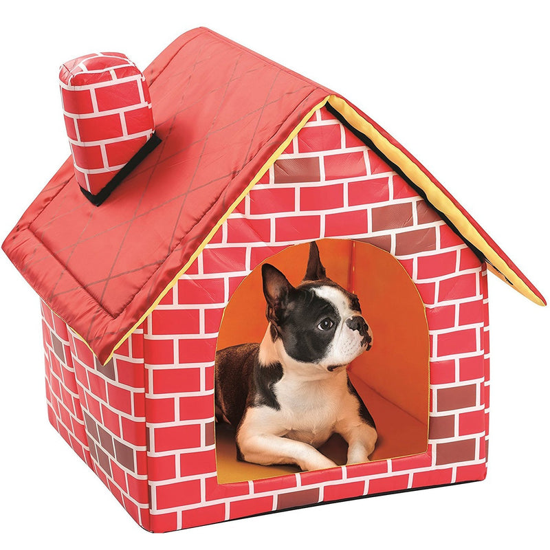 HKM-4521277 Cozy Cat Litter Cabin with Removable Cushion ¨C Stylish Brick Design and Breathable Pearl Cotton Filling