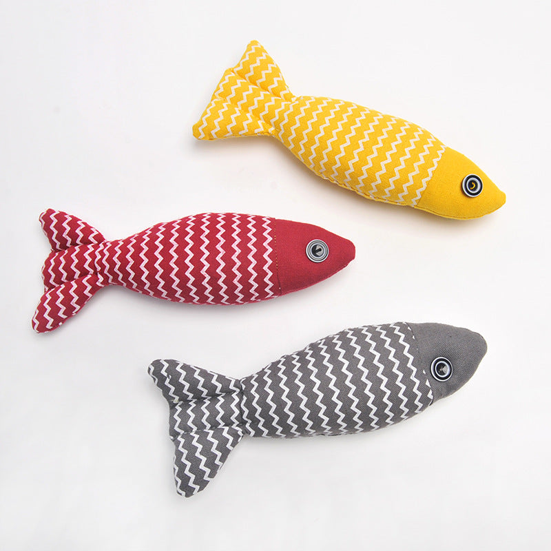 HKM-4522045 Simulated Fish Cat Toy for Dental Care and Stress Relief, Durable Canvas with Catnip