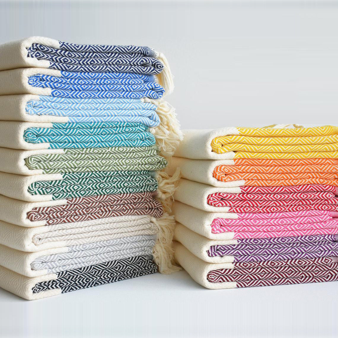 HKM-452371 Handmade Geometric Pattern Cotton Tassel Blanket Turkish Beach Towel