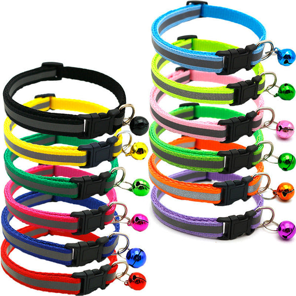 HKM-4524989 Reflective Monochrome Cat Collar with Copper Bell, Adjustable 19-32cm