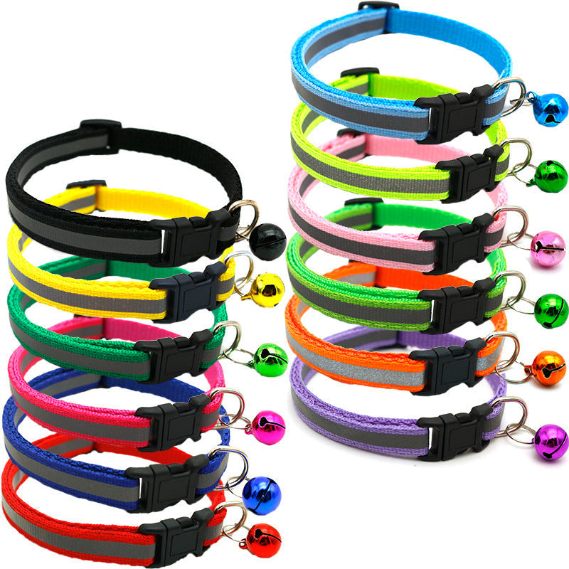HKM-4524989 Reflective Monochrome Cat Collar with Copper Bell, Adjustable 19-32cm