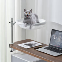 HKM-4526653 Suspended Cat Bed with Black or White Stand and Plush Nest Options