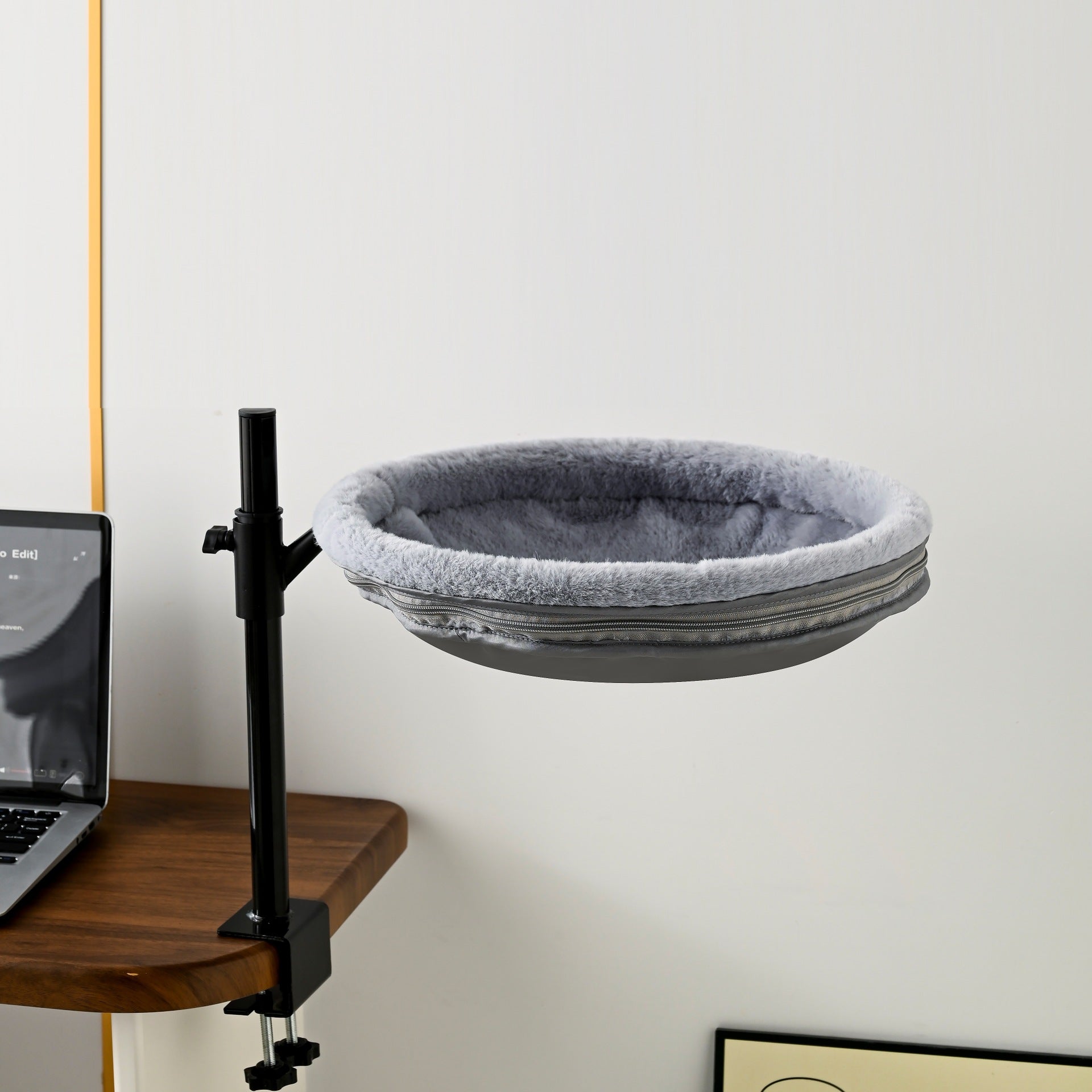HKM-4526653 Suspended Cat Bed with Black or White Stand and Plush Nest Options