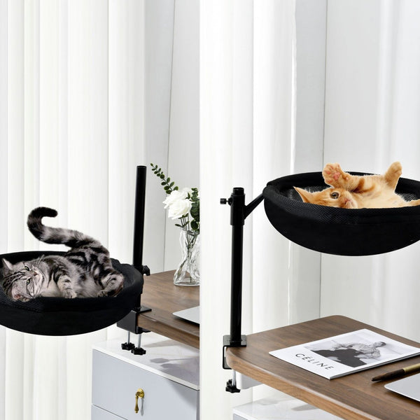 HKM-4526653 Suspended Cat Bed with Black or White Stand and Plush Nest Options