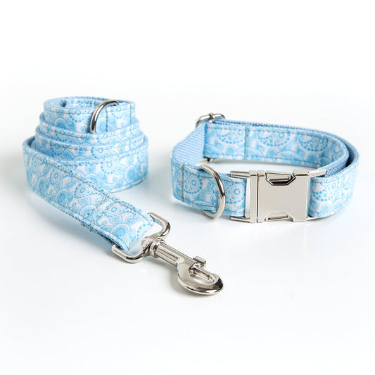 HKM-4526781 Paisley Pattern Dog Collar and Leash Set with Bow - Polyester Material, Multiple Sizes Available
