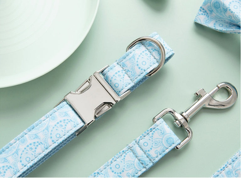HKM-4526781 Paisley Pattern Dog Collar and Leash Set with Bow - Polyester Material, Multiple Sizes Available
