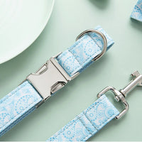 HKM-4526781 Paisley Pattern Dog Collar and Leash Set with Bow - Polyester Material, Multiple Sizes Available