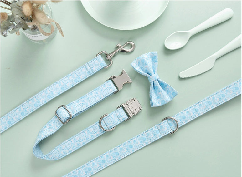 HKM-4526781 Paisley Pattern Dog Collar and Leash Set with Bow - Polyester Material, Multiple Sizes Available