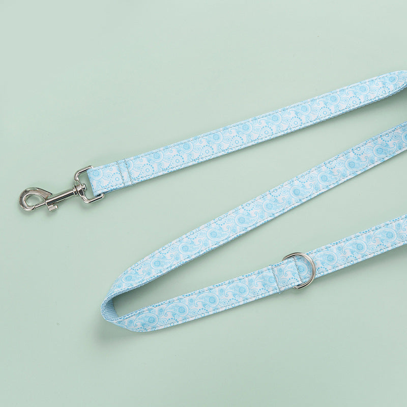 HKM-4526781 Paisley Pattern Dog Collar and Leash Set with Bow - Polyester Material, Multiple Sizes Available