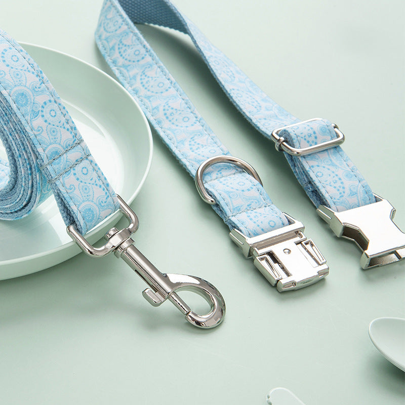 HKM-4526781 Paisley Pattern Dog Collar and Leash Set with Bow - Polyester Material, Multiple Sizes Available