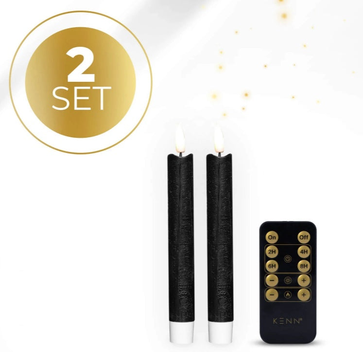 HKM-452755 Black 3D Flame LED Taper Candle - D2.2 x H 18cm