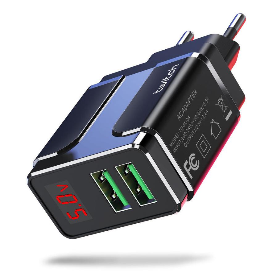 HKM-452819 Dual USB Smart Charger 10.5W for European and American Outlets, 2.4A Max Output