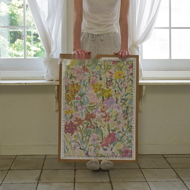 HKM-452883 Romantic Summer Flowers Cartoon Anime Decorative Wall Art Print on Solid Wood Frame