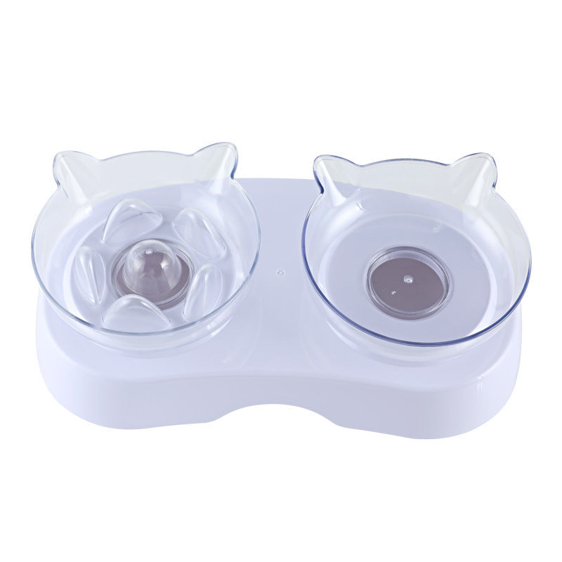 HKM-4528957 Dual Purpose Cat Ears Double Bowl for Food and Water - White Plastic Design