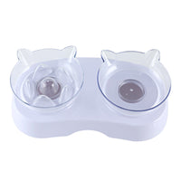 HKM-4528957 Dual Purpose Cat Ears Double Bowl for Food and Water - White Plastic Design