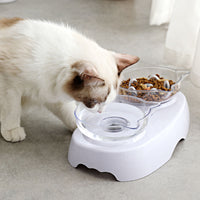 HKM-4528957 Dual Purpose Cat Ears Double Bowl for Food and Water - White Plastic Design