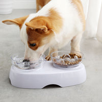 HKM-4528957 Dual Purpose Cat Ears Double Bowl for Food and Water - White Plastic Design