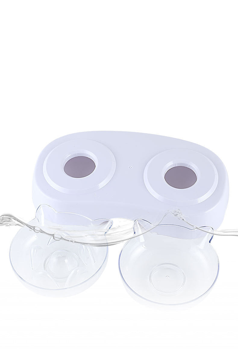 HKM-4528957 Dual Purpose Cat Ears Double Bowl for Food and Water - White Plastic Design