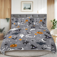 HKM-452947 Halloween Pumpkin Lightweight Comforter Set - 3pcs Coverlet with Pillowcases, Vibrant 3D Design, All Season Use